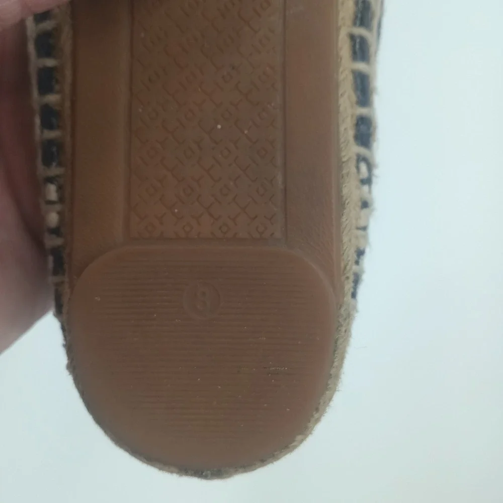 Tory Burch Navy Blue Canvas Woven Espadrille Flats Double T Logo Size 8